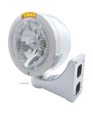 (BOX) S.S. PB "BULLET" HALF-MOON PB HEADLIGHT W/ AMBER SIGNAL LIGHT - 34 AMBER LED CRYSTAL HALOGEN