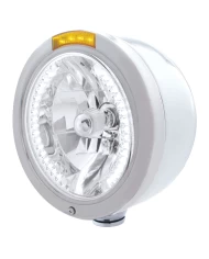 (BOX) S.S. PB "BULLET" HALF-MOON PB HEADLIGHT W/ AMBER SIGNAL LIGHT - 34 WHITE LED CRYSTAL HALOGEN