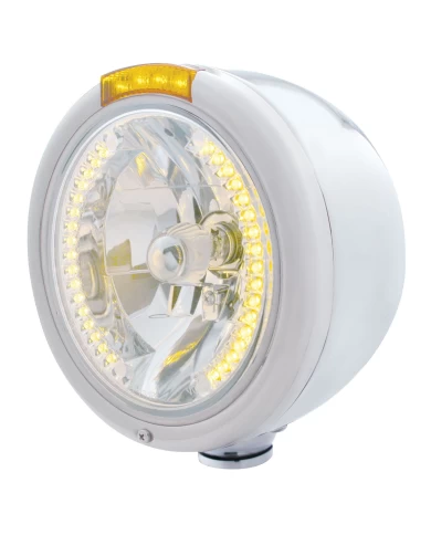 (BOX) S.S. PB "CLASSIC" HALF-MOON PB HDLT W/ AMBER DUAL FUNCTION SIGNAL LIGHT - 34 AMBER LED CRYSTAL HALOGEN (BOX) S.S. PB "CLASSIC" HALF-MOON PB HDLT W/ AMBER DUAL FUNCTION SIGNAL LIGHT - 34 AMBER LED CRYSTAL HALOGEN