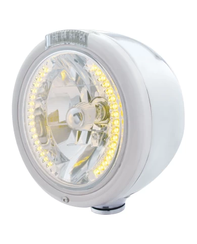 (BOX) S.S. PB "CLASSIC" HALF-MOON PB HEADLIGHT W/ AMBER/CLEAR SIGNAL LIGHT - 34 AMBER LED CRYSTAL HALOGEN (BOX) S.S. PB "CLASSIC" HALF-MOON PB HEADLIGHT W/ AMBER/CLEAR SIGNAL LIGHT - 34 AMBER LED CRYSTAL HALOGEN