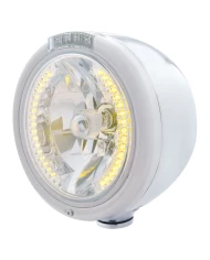 (BOX) S.S. PB "CLASSIC" HALF-MOON PB HEADLIGHT W/ AMBER/CLEAR SIGNAL LIGHT - 34 AMBER LED CRYSTAL HALOGEN