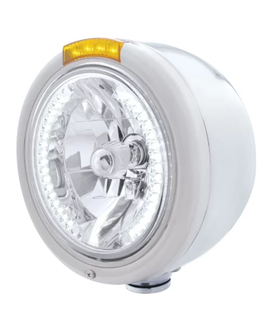 (BOX) S.S. PB "CLASSIC" HALF-MOON PB HDLT W/ AMBER DUAL FUNCTION SIGNAL LIGHT - 34 WHITE LED CRYSTAL HALOGEN (BOX) S.S. PB "CLASSIC" HALF-MOON PB HDLT W/ AMBER DUAL FUNCTION SIGNAL LIGHT - 34 WHITE LED CRYSTAL HALOGEN