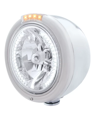 (BOX) S.S. PB "CLASSIC" HALF-MOON PB HDLT W/ AMBER/CLEAR 2 FUNCTION SIGNAL LT - 34 WHITE LED CRYSTAL HALOGEN (BOX) S.S. PB "CLASSIC" HALF-MOON PB HDLT W/ AMBER/CLEAR 2 FUNCTION SIGNAL LT - 34 WHITE LED CRYSTAL HALOGEN