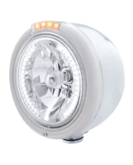 (BOX) S.S. PB "CLASSIC" HALF-MOON PB HEADLIGHT W/ AMBER/CLEAR SIGNAL LIGHT - 34 WHITE LED CRYSTAL HALOGEN