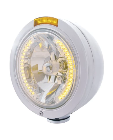 (BOX) S.S. PB "BULLET" PB HEADLIGHT W/ AMBER DUAL FUNCTION SIGNAL LIGHT - 34 AMBER LED CRYSTAL HALOGEN (BOX) S.S. PB "BULLET" PB HEADLIGHT W/ AMBER DUAL FUNCTION SIGNAL LIGHT - 34 AMBER LED CRYSTAL HALOGEN