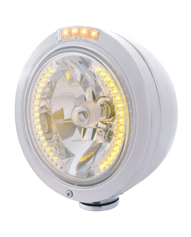 (BOX) S.S. PB "BULLET" PB HEADLIGHT W/ AMBER/CLEAR DUAL FUNCTION SIGNAL LIGHT - 34 AMBER LED CRYSTAL HALOGEN (BOX) S.S. PB "BULLET" PB HEADLIGHT W/ AMBER/CLEAR DUAL FUNCTION SIGNAL LIGHT - 34 AMBER LED CRYSTAL HALOGEN