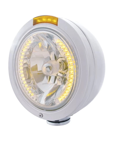 (BOX) S.S. PB "BULLET" PB HEADLIGHT W/ AMBER SIGNAL LIGHT - 34 AMBER LED CRYSTAL HALOGEN (BOX) S.S. PB "BULLET" PB HEADLIGHT W/ AMBER SIGNAL LIGHT - 34 AMBER LED CRYSTAL HALOGEN