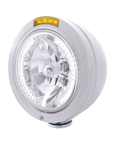(BOX) S.S. PB "BULLET" PB HEADLIGHT W/ AMBER DUAL FUNCTION SIGNAL LIGHT - 34 WHITE LED CRYSTAL HALOGEN (BOX) S.S. PB "BULLET" PB HEADLIGHT W/ AMBER DUAL FUNCTION SIGNAL LIGHT - 34 WHITE LED CRYSTAL HALOGEN
