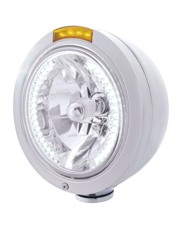 (BOX) S.S. PB "BULLET" PB HEADLIGHT W/ AMBER DUAL FUNCTION SIGNAL LIGHT - 34 WHITE LED CRYSTAL HALOGEN (BOX) S.S. PB "BULLET" PB HEADLIGHT W/ AMBER DUAL FUNCTION SIGNAL LIGHT - 34 WHITE LED CRYSTAL HALOGEN