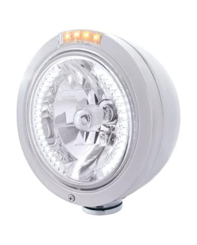 (BOX) S.S. PB "BULLET" PB HEADLIGHT W/ AMBER/CLEAR SIGNAL LIGHT - 34 WHITE LED CRYSTAL HALOGEN (BOX) S.S. PB "BULLET" PB HEADLIGHT W/ AMBER/CLEAR SIGNAL LIGHT - 34 WHITE LED CRYSTAL HALOGEN