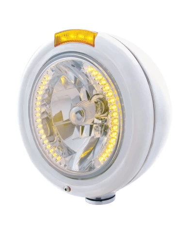 (BOX) S.S. PB "CLASSIC" PB HEADLIGHT W/ AMBER DUAL FUNCTION SIGNAL LIGHT - 34 AMBER LED CRYSTAL HALOGEN (BOX) S.S. PB "CLASSIC" PB HEADLIGHT W/ AMBER DUAL FUNCTION SIGNAL LIGHT - 34 AMBER LED CRYSTAL HALOGEN