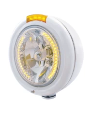 (BOX) S.S. PB "CLASSIC" PB HEADLIGHT W/ AMBER SIGNAL LIGHT - 34 AMBER LED CRYSTAL HALOGEN