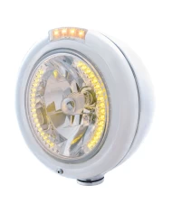 (BOX) S.S. PB "CLASSIC" PB HEADLIGHT W/ AMBER/CLEAR SIGNAL LIGHT - 34 AMBER LED CRYSTAL HALOGEN