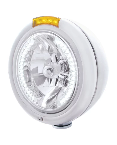 (BOX) S.S. PB "CLASSIC" PB HEADLIGHT W/ AMBER DUAL FUNCTION SIGNAL LIGHT - 34 WHITE LED CRYSTAL HALOGEN (BOX) S.S. PB "CLASSIC" PB HEADLIGHT W/ AMBER DUAL FUNCTION SIGNAL LIGHT - 34 WHITE LED CRYSTAL HALOGEN