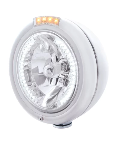 (BOX) S.S. PB "CLASSIC" PB HEADLIGHT W/ AMBER/CLEAR DUAL FUNCTION SIGNAL LIGHT - 34 WHITE LED CRYSTAL HALOGEN (BOX) S.S. PB "CLASSIC" PB HEADLIGHT W/ AMBER/CLEAR DUAL FUNCTION SIGNAL LIGHT - 34 WHITE LED CRYSTAL HALOGEN