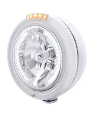 (BOX) S.S. PB "CLASSIC" PB HEADLIGHT W/ AMBER/CLEAR SIGNAL LIGHT - 34 WHITE LED CRYSTAL HALOGEN