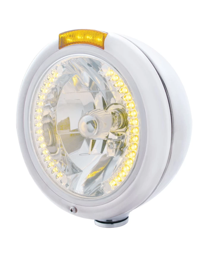 (BOX) CHROME PB "CLASSIC" PB HEADLIGHT W/ AMBER DUAL FUNCTION SIGNAL LIGHT - 34 AMBER LED CRYSTAL HALOGEN (BOX) CHROME PB "CLASSIC" PB HEADLIGHT W/ AMBER DUAL FUNCTION SIGNAL LIGHT - 34 AMBER LED CRYSTAL HALOGEN