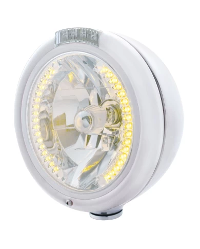(BOX) CHROME PB "CLASSIC" PB HDLT W/ AMBER/CLEAR DUAL FUNCTION SIGNAL LIGHT - 34 AMBER LED CRYSTAL HALOGEN (BOX) CHROME PB "CLASSIC" PB HDLT W/ AMBER/CLEAR DUAL FUNCTION SIGNAL LIGHT - 34 AMBER LED CRYSTAL HALOGEN