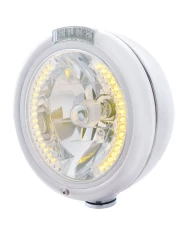 (BOX) CHROME PB "CLASSIC" PB HDLT W/ AMBER/CLEAR DUAL FUNCTION SIGNAL LIGHT - 34 AMBER LED CRYSTAL HALOGEN