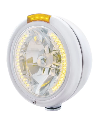 (BOX) CHROME PB "CLASSIC" PB HEADLIGHT W/ AMBER SIGNAL LIGHT - 34 AMBER LED CRYSTAL HALOGEN (BOX) CHROME PB "CLASSIC" PB HEADLIGHT W/ AMBER SIGNAL LIGHT - 34 AMBER LED CRYSTAL HALOGEN