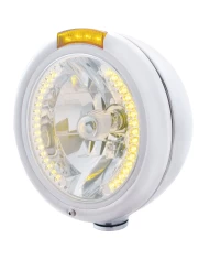 (BOX) CHROME PB "CLASSIC" PB HEADLIGHT W/ AMBER SIGNAL LIGHT - 34 AMBER LED CRYSTAL HALOGEN