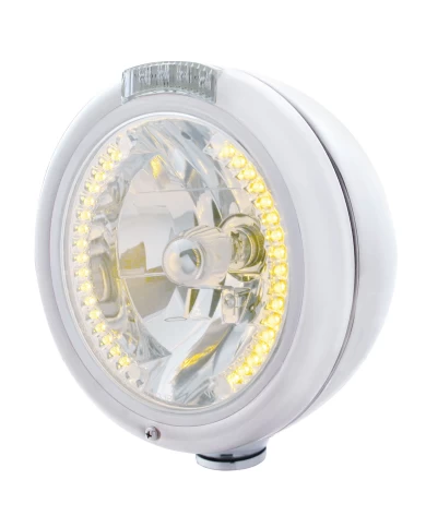 (BOX) CHROME PB "CLASSIC" PB HEADLIGHT W/ AMBER/CLEAR SIGNAL LIGHT - 34 AMBER LED CRYSTAL HALOGEN (BOX) CHROME PB "CLASSIC" PB HEADLIGHT W/ AMBER/CLEAR SIGNAL LIGHT - 34 AMBER LED CRYSTAL HALOGEN