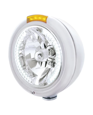 (BOX) CHROME PB "CLASSIC" PB HEADLIGHT W/ AMBER DUAL FUNCTION SIGNAL LIGHT - 34 WHITE LED CRYSTAL HALOGEN (BOX) CHROME PB "CLASSIC" PB HEADLIGHT W/ AMBER DUAL FUNCTION SIGNAL LIGHT - 34 WHITE LED CRYSTAL HALOGEN
