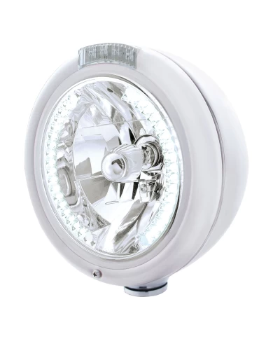 (BOX) CHROME PB "CLASSIC" PB HDLT W/ AMBER/CLEAR DUAL FUNCTION SIGNAL LIGHT - 34 WHITE LED CRYSTAL HALOGEN (BOX) CHROME PB "CLASSIC" PB HDLT W/ AMBER/CLEAR DUAL FUNCTION SIGNAL LIGHT - 34 WHITE LED CRYSTAL HALOGEN