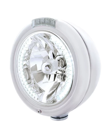 (BOX) CHROME PB "CLASSIC" PB HEADLIGHT W/ AMBER/CLEAR SIGNAL LIGHT - 34 WHITE LED CRYSTAL HALOGEN (BOX) CHROME PB "CLASSIC" PB HEADLIGHT W/ AMBER/CLEAR SIGNAL LIGHT - 34 WHITE LED CRYSTAL HALOGEN
