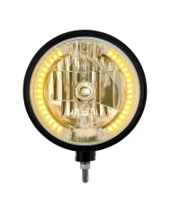 (BOX) BLACK "BILLET" STYLE GROOVE HEADLIGHT - 34 AMBER LED CRYSTAL HALOGEN