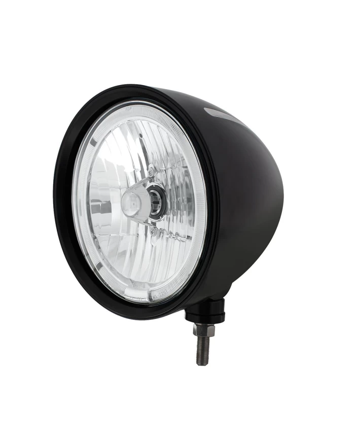 (BOX) BLACK "BILLET" STYLE GROOVE HEADLIGHT - AMBER LED HALO RIM