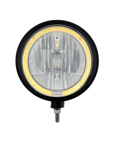 (BOX) BLACK "BILLET" STYLE GROOVE HEADLIGHT - AMBER LED HALO RIM (BOX) BLACK "BILLET" STYLE GROOVE HEADLIGHT - AMBER LED HALO RIM