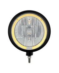 (BOX) BLACK "BILLET" STYLE GROOVE HEADLIGHT - AMBER LED HALO RIM