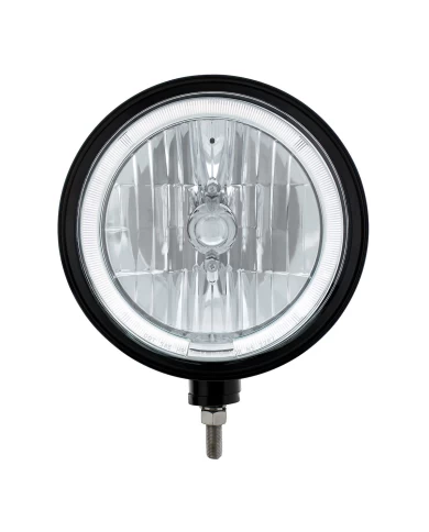 (BOX) BLACK "BILLET" STYLE GROOVE HEADLIGHT - WHITE LED HALO RIM