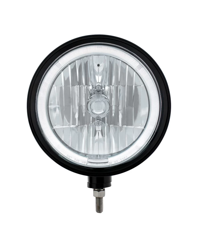 (BOX) BLACK "BILLET" STYLE GROOVE HEADLIGHT - WHITE LED HALO RIM