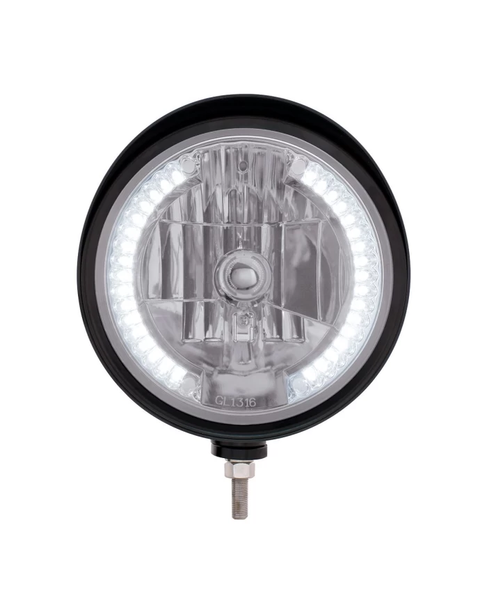 (BOX) BLACK "BILLET" STYLE GROOVE HEADLIGHT WITH VISOR - 34 WHITE LED CRYSTAL HALOGEN (BOX) BLACK "BILLET" STYLE GROOVE HEADLIGHT WITH VISOR - 34 WHITE LED CRYSTAL HALOGEN