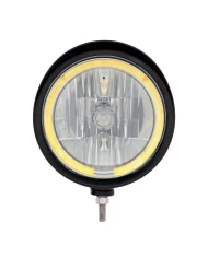 (BOX) BLACK "BILLET" STYLE GROOVE HEADLIGHT WITH VISOR - AMBER LED HALO RIM (BOX) BLACK "BILLET" STYLE GROOVE HEADLIGHT WITH VISOR - AMBER LED HALO RIM