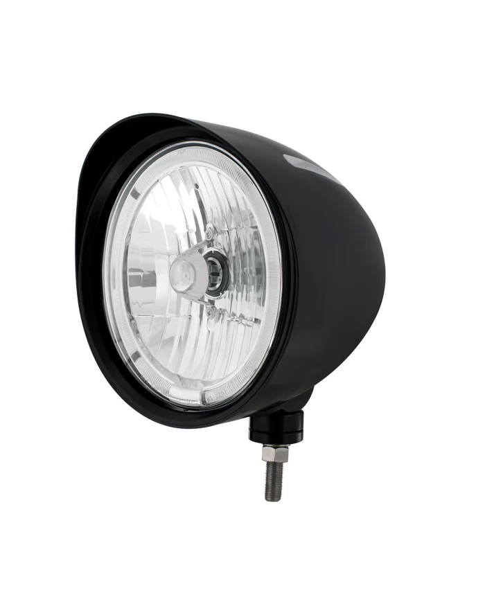 (BOX) BLACK "BILLET" STYLE GROOVE HEADLIGHT WITH VISOR - WHITE LED HALO RIM (BOX) BLACK "BILLET" STYLE GROOVE HEADLIGHT WITH VISOR - WHITE LED HALO RIM