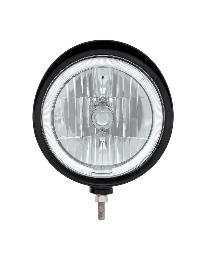 (BOX) BLACK "BILLET" STYLE GROOVE HEADLIGHT WITH VISOR - WHITE LED HALO RIM (BOX) BLACK "BILLET" STYLE GROOVE HEADLIGHT WITH VISOR - WHITE LED HALO RIM