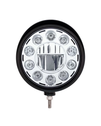 (BOX) BLACK "BILLET" STYLE GROOVE HEADLIGHT WITH VISOR - CRYSTAL CHROME 11 LED (BOX) BLACK "BILLET" STYLE GROOVE HEADLIGHT WITH VISOR - CRYSTAL CHROME 11 LED