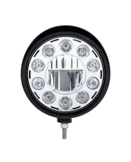 (BOX) BLACK "BILLET" STYLE GROOVE HEADLIGHT WITH VISOR - CRYSTAL CHROME 11 LED