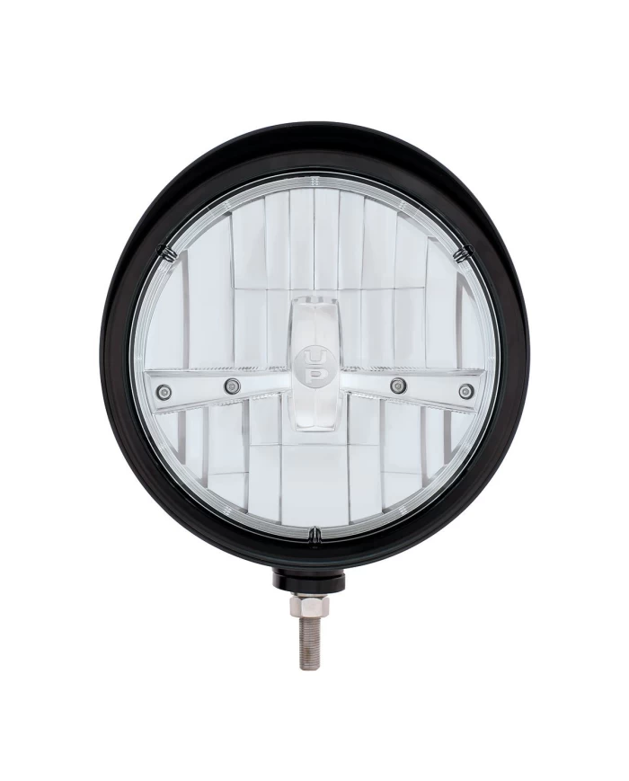 (BOX) BLACK "BILLET" STYLE GROOVE HEADLIGHT WITH VISOR - CHROME 5 LED