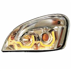 UP31226-Chrome Projection Headlight W/Dual Function Amber LED Position Lights For 2008-17 FL Cascadia - Driver