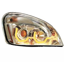 UP31227-Chrome Projection Headlight W/Dual Function Amber LED Position Lights For 2008-17 FL Cascadia - Passenger