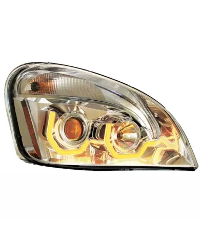 UP31227-Chrome Projection Headlight W/Dual Function Amber LED Position Lights For 2008-17 FL Cascadia - Passenger