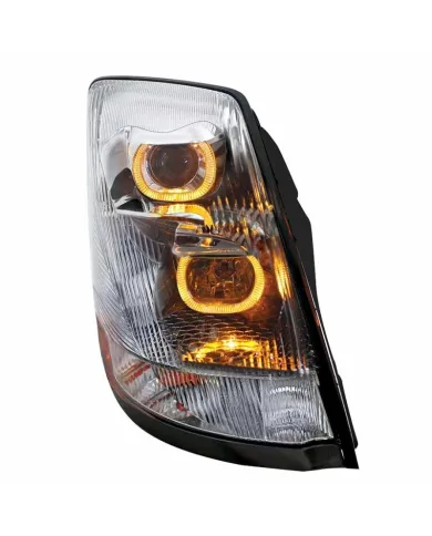 UP31231-Chrome Projection Headlight With Amber LED Light Bar For 2003-2017 Volvo VN/VNL - Passenger