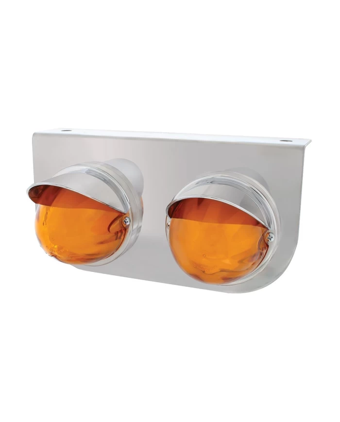 (BULK) TWO 9 LED DUAL FUNCTION STAINLESS “GLO” LIGHT BRACKET WITH VISOR - AMBER LED / AMBER LENS
