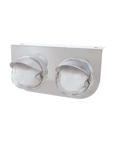 (BULK) TWO 9 LED DUAL FUNCTION STAINLESS “GLO” LIGHT BRACKET WITH VISOR - AMBER LED / CLEAR LENS (BULK) TWO 9 LED DUAL FUNCTION STAINLESS “GLO” LIGHT BRACKET WITH VISOR - AMBER LED / CLEAR LENS