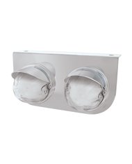 (BULK) TWO 9 LED DUAL FUNCTION STAINLESS “GLO” LIGHT BRACKET WITH VISOR - AMBER LED / CLEAR LENS