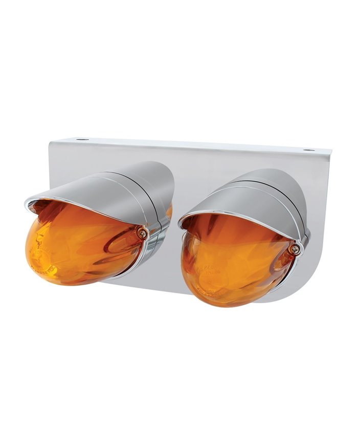 (BULK) TWO 9 LED DUAL FUNCTION STAINLESS “GLO” LIGHT BRACKET WITH VISOR - AMBER LED / AMBER LENS (BULK) TWO 9 LED DUAL FUNCTION STAINLESS “GLO” LIGHT BRACKET WITH VISOR - AMBER LED / AMBER LENS
